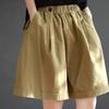 Women's Plus Size Retro Wide Leg Cotton Shorts - Elastic Waist, Loose Fit, Solid Colors, Five-Point Length