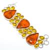 Baltic Amber, Citrine Handmade 925 Sterling Silver Bracelet 7-8" b6G22