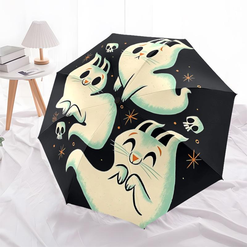 1pc Ghost Bunny Automatic Open/Close Umbrella - Compact Travel Umbrella, 8-Rib Heavy-Duty Construction, Ideal Gift, 28048