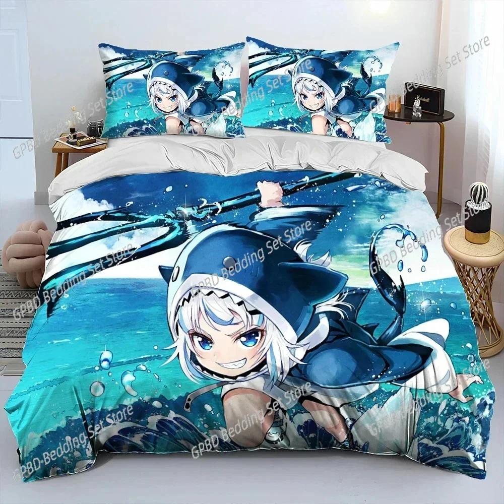 Cute Gawr Gura Hololive Anime Shark Bedding Set Single Twin Double Queen King Cal King Size Bed Linen Set