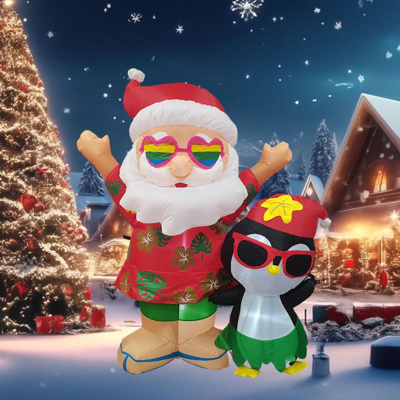 Рождественские украшения Гавайи Санта Пингвин 1,8 м / 6 футов Надувные игрушки Встроенные светодиодные огни Модель Вечеринка Рождество Праздничный декор Украшения