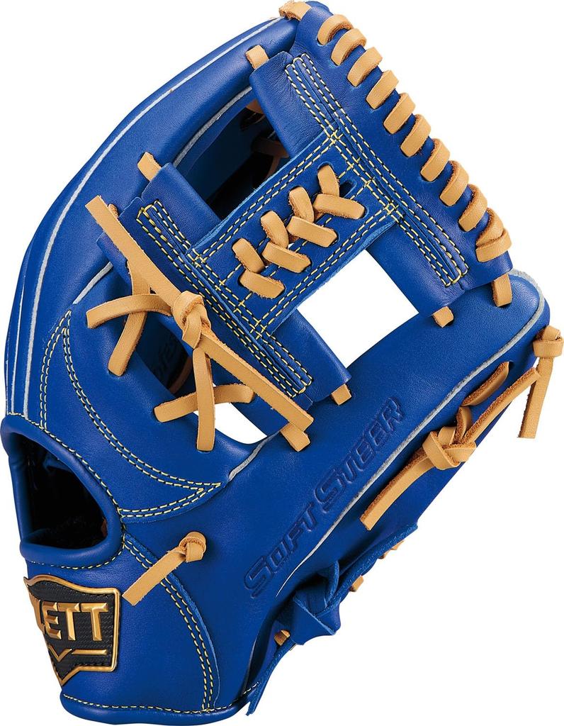 ZETT Youth Baseball Soft Navy x Pastel Brown BJGB74530F Glove, Steer, All-Around, Left-Handed Throw, (2532), Size M,