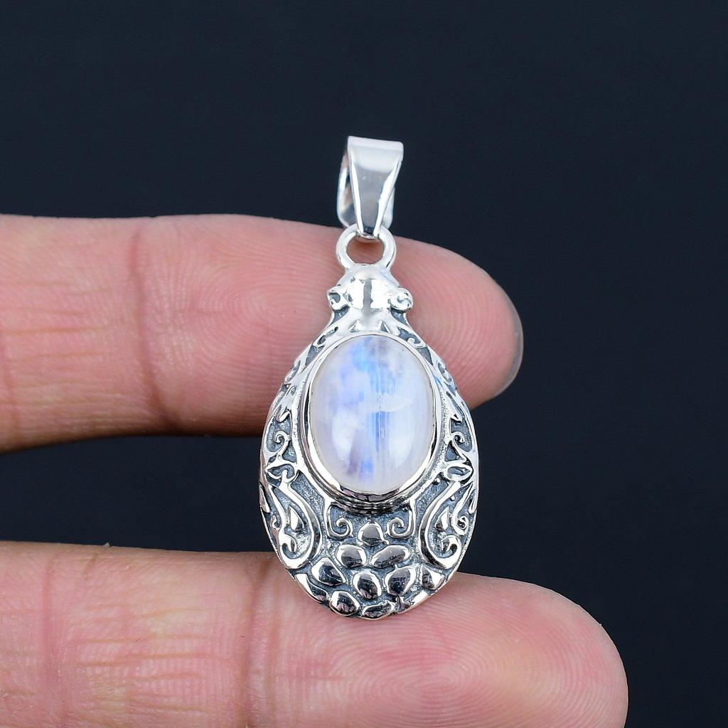 Natural Rainbow Moonstone Gemstone Pendant, 925 Sterling Silver, Handmade Pendant Jewelry Gift For Valentine's Day