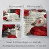1PC Rose pattern Bedding Quilt Set Quilt Cover Pillowcase Home Decoration Birthday Gift (1 * duvet cover + 2 * pillowcase, without core)