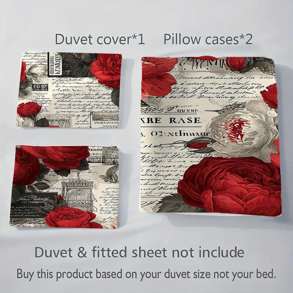 1PC Rose pattern Bedding Quilt Set Quilt Cover Pillowcase Home Decoration Birthday Gift (1 * duvet cover + 2 * pillowcase, without core)