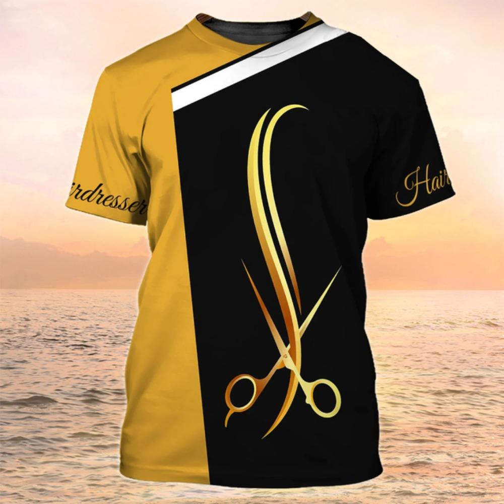 Новая летняя мужская футболка Funny Clothes Barber Graphic 3d футболка пуловер с коротким рукавом 2023 Hair Salon Cool Work Clothes Top 5xl