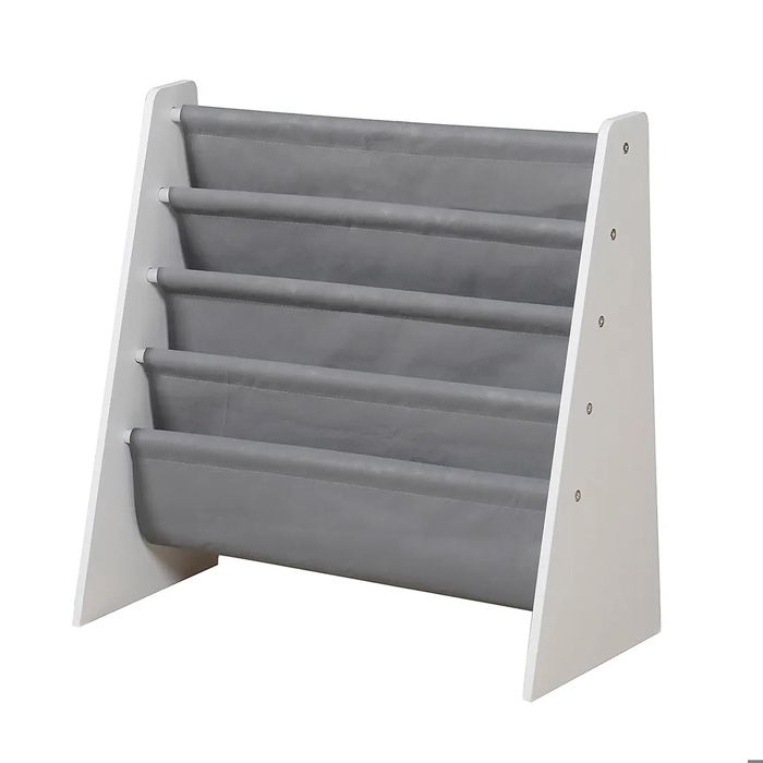 GINGER HOME – Étagère Bibliothèque Enfant 4 Compartiments, Meuble de Rangement Livres et Jouets, Blanc/Gris
