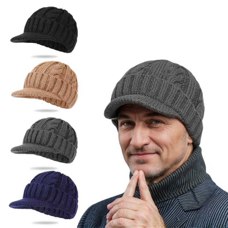 Mens Cable Knit Beanies Winter Hat Thickened Thermal Lined Ear Flap Cap For Cold Weather Outdoor Activity