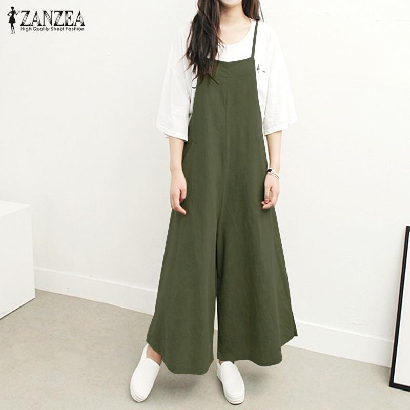 ZANZEA Women Casual Loose Twin Side Pockets Tank Jumpsuit Overalls Bib Pants