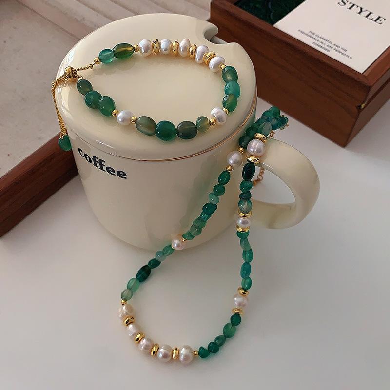 Натуральный необработанный камень Dongling Jade Pearl Ожерелье Женское литературное и антикварное Высококачественное Ключичное Цепочка Аксессуары Зеленая Кристаллическая Цепочка На Шею
