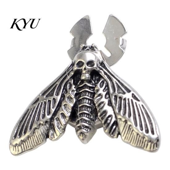 Distressed Silver Skull Button Covers Vintage Moth Covers, Gothic Snap on Shirt Non Sew for Cuffs Metal Cufflinks Accessories Collar Cool Punk