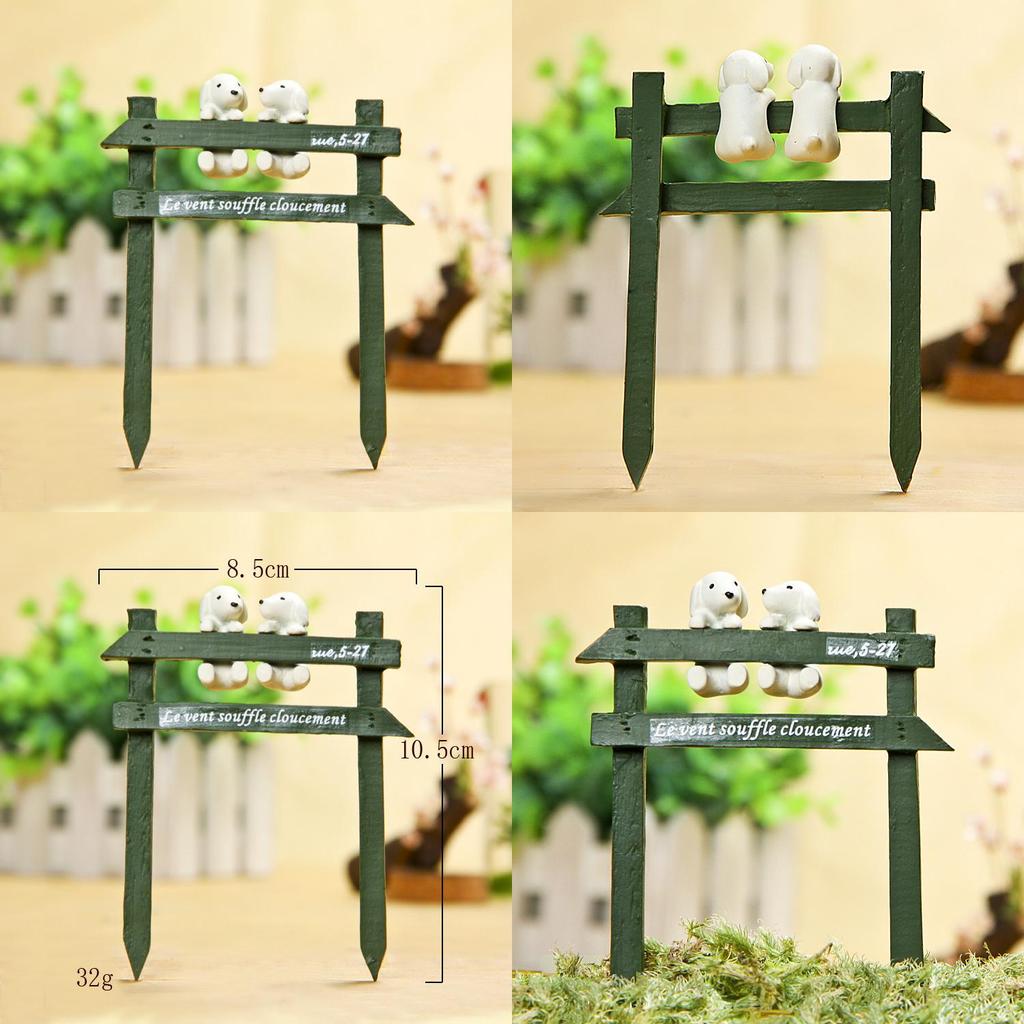Fence Creative White Dog Scene Mini Model Ornament For Decoration Garden