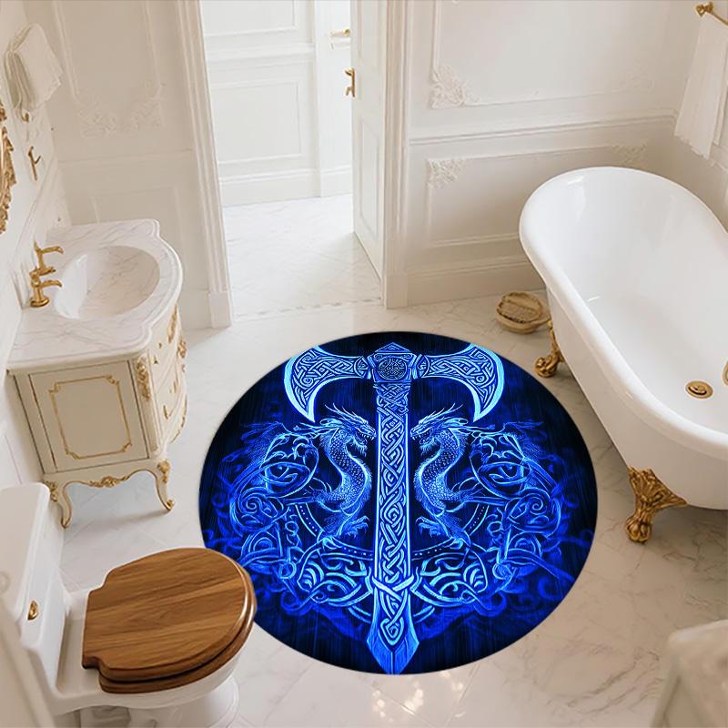 Viking Battle Axe,Round Area Rug,Carpet Rug for Living Room Bedroom Sofa Playroom Decor,Non-slip Floor Mat