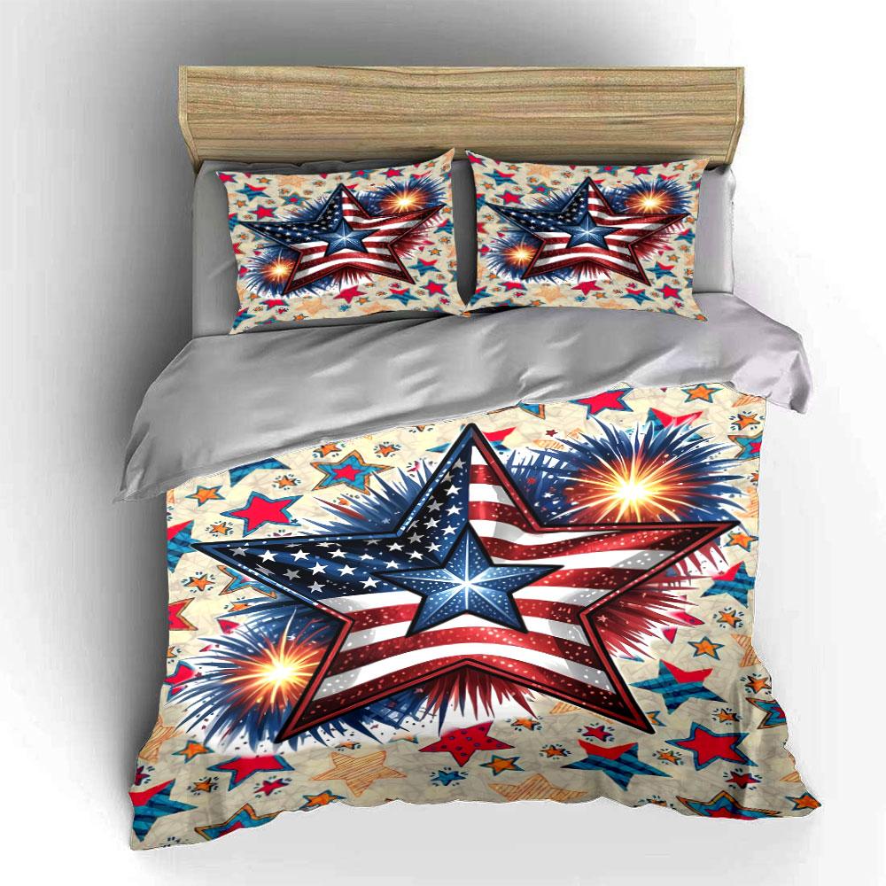 Patriotic Star Firework Design Bedding Duvet Cover Set Duvet Cover Pillowcases (1 * Duvet Cover 2 * Pillowcases, without duvet insert)