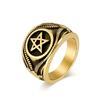 Vintage Satanic Goat Pentagram Titanium Ring for Men Personalised Bully Black Party Jewellery Rapper Gold Stainless Steel Finger Ring