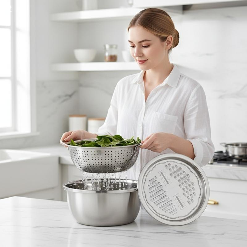 3 in 1 Multifunctional Stainless Steel Basin Kit with Grater, New 2026 Strainer Set Edition