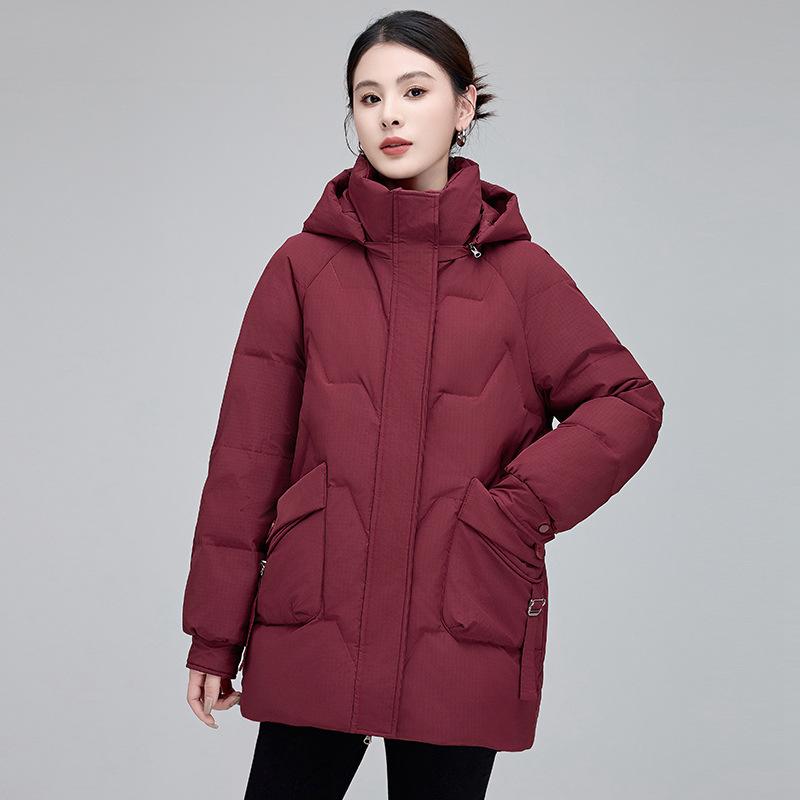 Down Jacket Women's Mid-length New Fashion Hooded Versatile Warm White Duck Winter Down Season Thickened Jacket