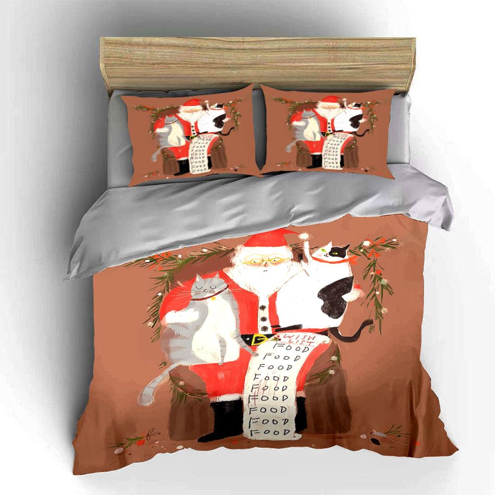 Santa with Cats and Food List Bedding Duvet Cover Set Duvet Cover Pillowcases (1*Duvet Cover 2*Pillowcases, without duvet insert)
