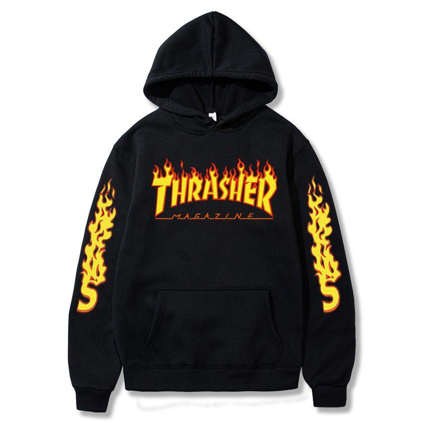 Худи-пуловер большого размера с принтом пламени, свободного кроя, повседневный свитшот для пары