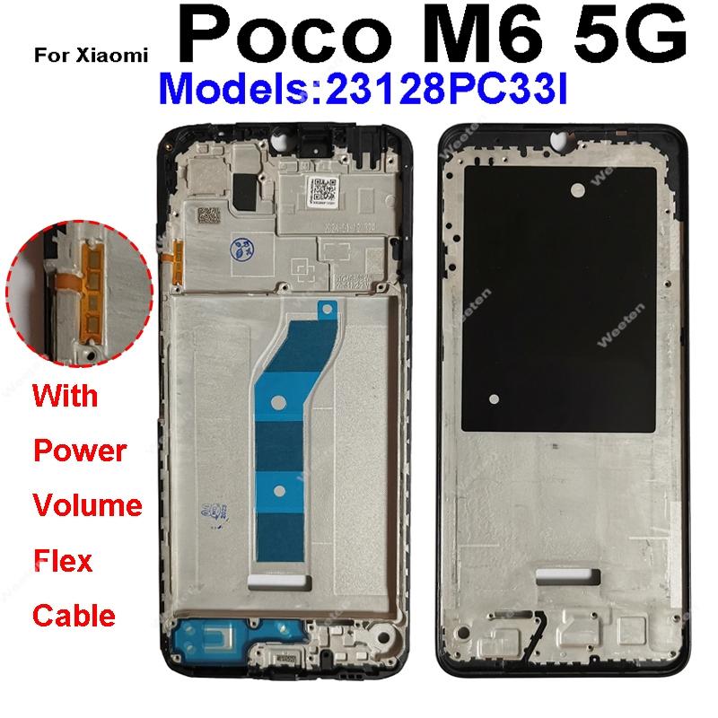 Пластиковая рамка дисплея для Xiaomi Poco M6 M6 Pro 4G 5G, средняя рамка, держатель, крышка с кнопками громкости, запасные части для ремонта