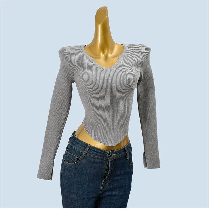 Long Sleeves Knitting Bottoming Shirt for Women Fall and Winter New Arrival Western Style All-Matching Silm Short Midriff Outfit Inner Wear Blouse
