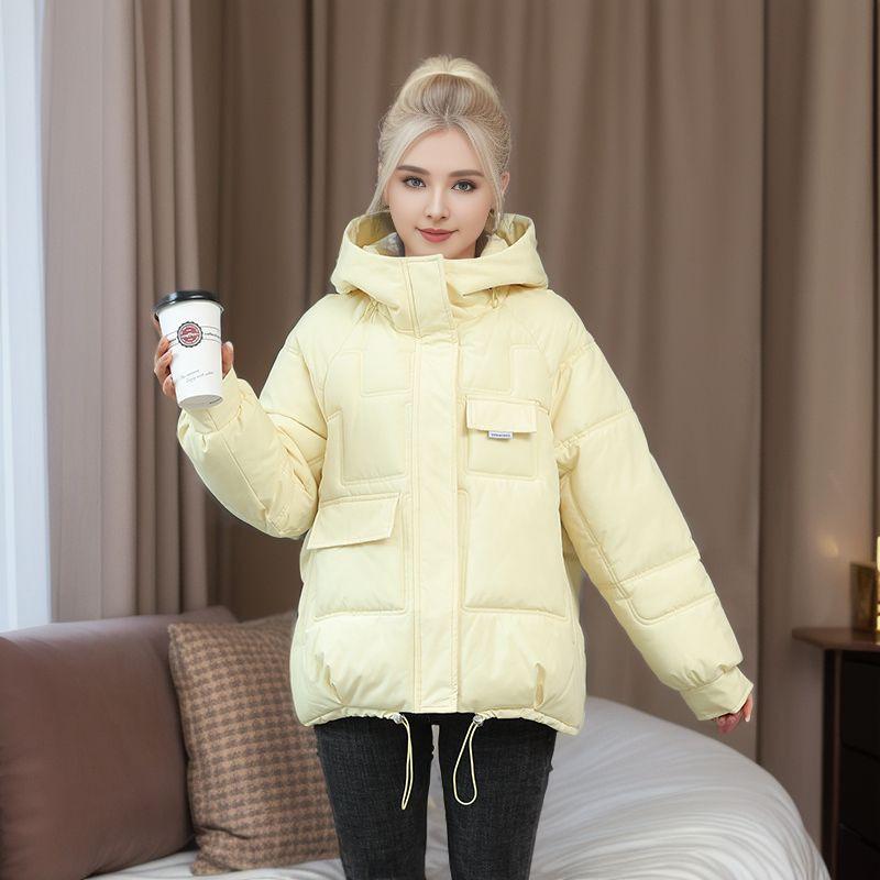 Женское зимнее свободное пальто с капюшоном, короткое однотонное пуховое пальто большого размера с хлопковой подкладкой