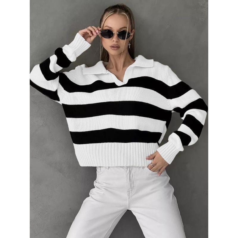 Women's Knitwear Autumn and Winter Striped Color Collision Loose Knitted Sweater Elegant Woman Comfortable and Versatile