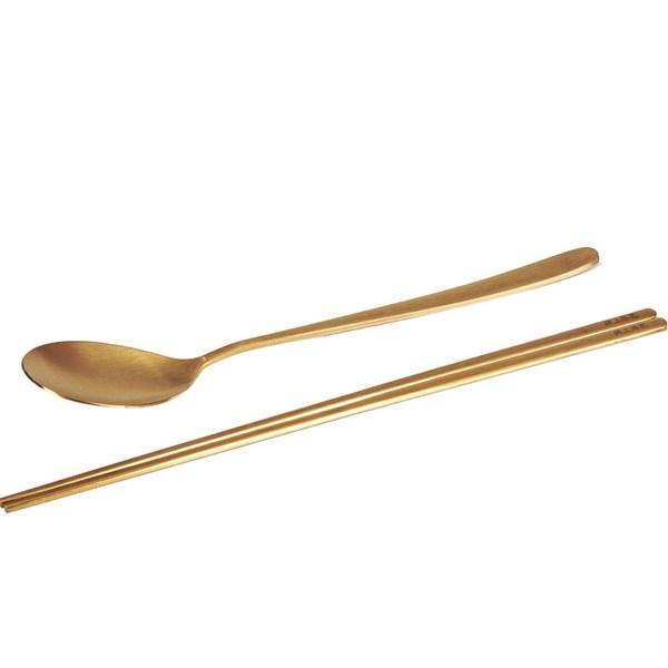 The Icing On the Cake Is Titanium Double Spoon Set 11426, Spoon + Chopsticks, Gold, Korean Popular Tableware