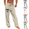 Мужские повседневные свободные и удобные повседневные брюки, хлопковые льняные брюки с принтом на шнуровке
