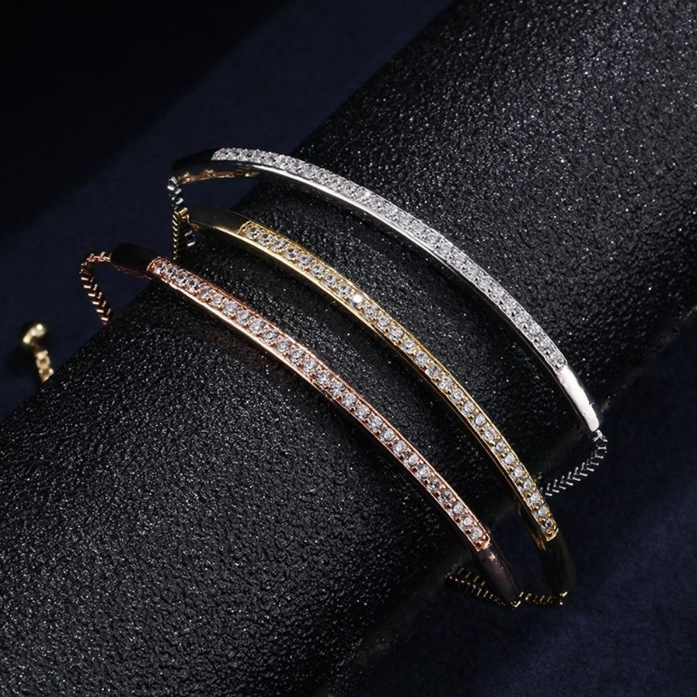 Регулируемый браслет со стразами, простой браслет-манжета из нержавеющей стали, креативный хрустальный браслет, женский