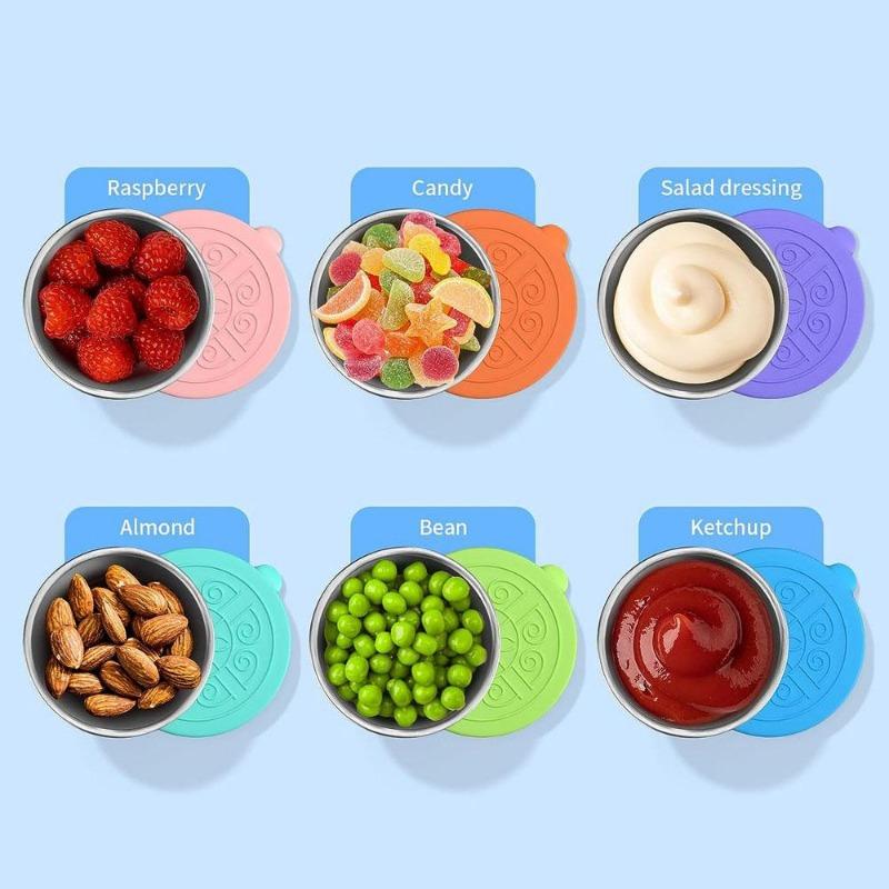 6pcs Multifunctional 304 Stainless Steel Sauce Dish With Silicone Lid, Sealed And Leak-proof Sauce Dish Tool Accessories Preserved Saucer