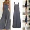 Women Cotton Wide Leg Overalls Loose Dungarees Pants Plus Size Vintage Palazzo Jumpsuits