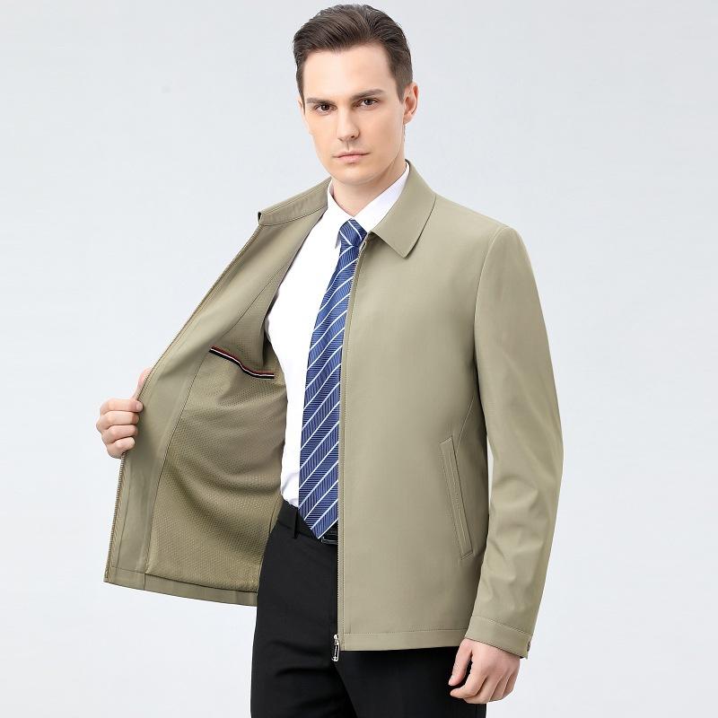Осенняя новая мужская куртка из шелка тутового шелкопряда для людей среднего и пожилого возраста, куртка с лацканами, деловая повседневная ветровка, куртка без глажки