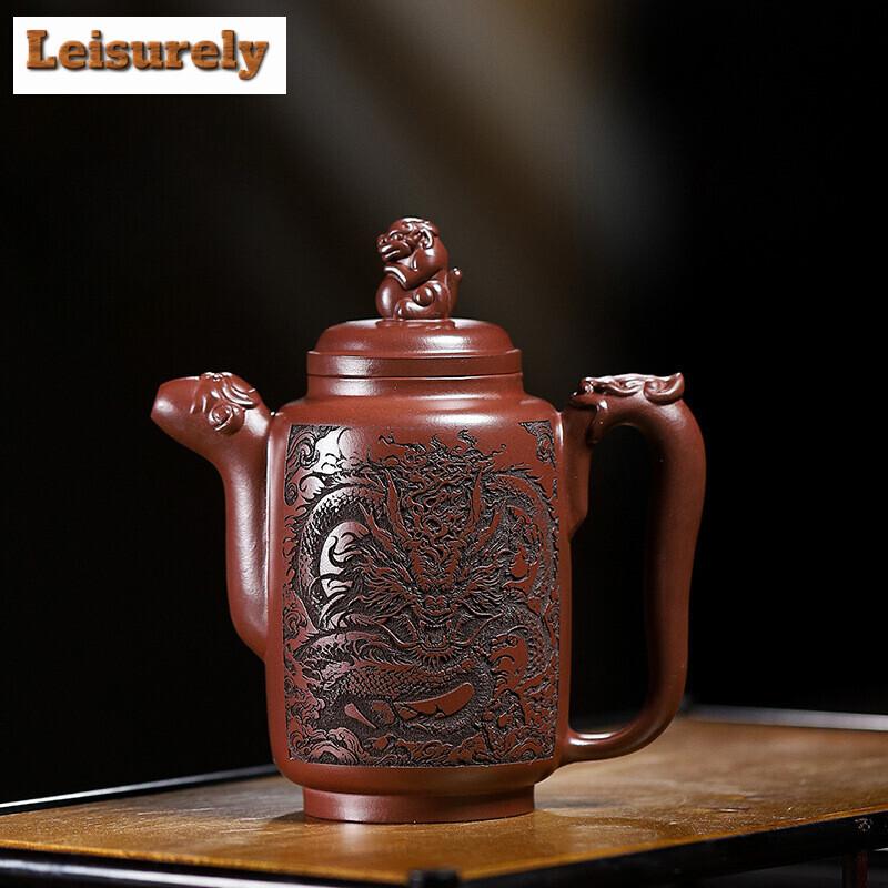 320ml High-end Yixing Purple Clay Teapots Handmade Dragon Pattern Tea Pot Iron Red Dragon Blood Sand Kettle Chinese Zisha Teaset