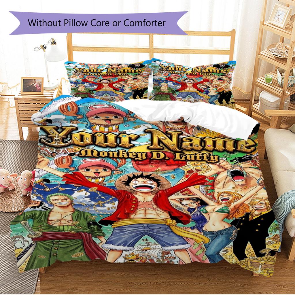 Name Custom Luffy Zoro Anime Pattern Bedding Set Quilt Cover Pillowcase Home Decor Gift (1 * duvet cover + 2 * pillowcase, without core)