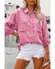 Pink Mineral Wash Crinkle Textured Chest Pockets Shirt