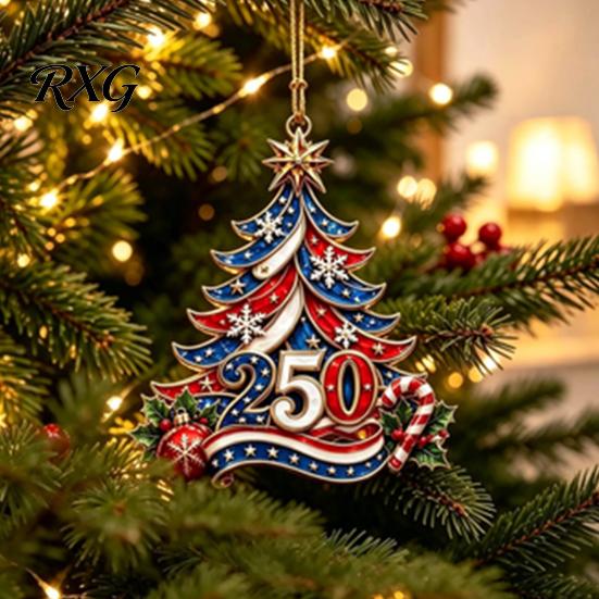 USA Flag Holiday Decorations 250 Anniversary Christmas Ornament, United States 1776-2026 250th Xmas Tree Trim Patriotic Keepsake, Acrylic Hanging