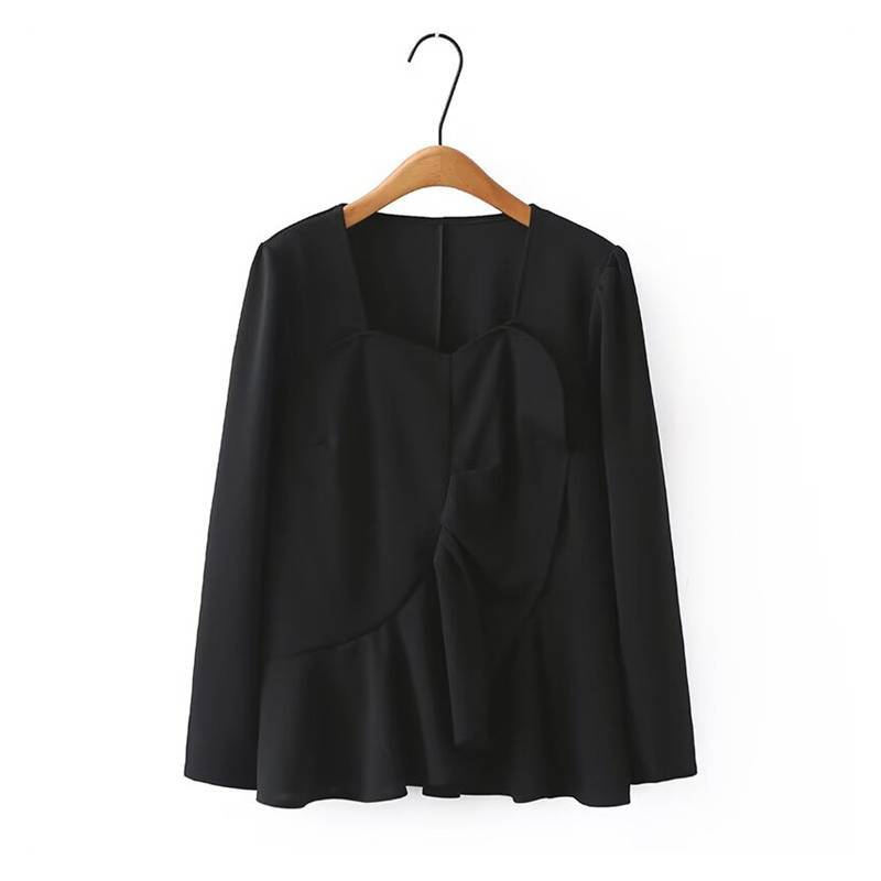 Simplicity Long Sleeved Top With Solid Color And Pleated Design For Spring Private Style