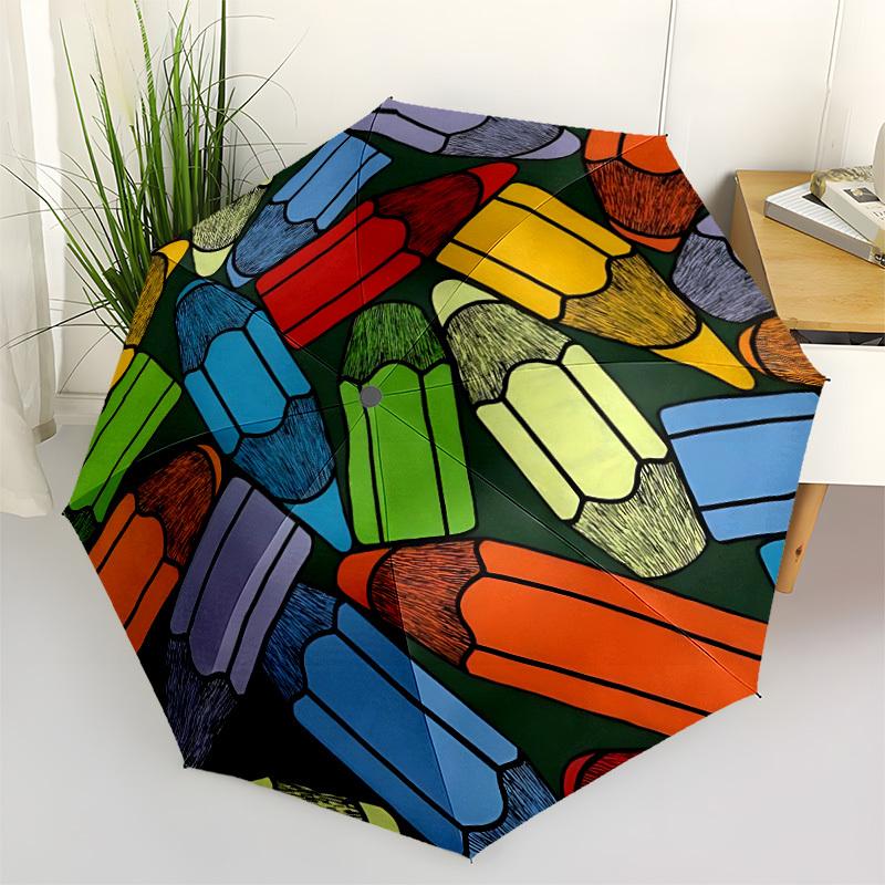 1pc Colorful Pencils Automatic Folding Umbrella - 8-Rib Automatic Open/Close, Portable Collapsible Compact Umbrella yy251218039