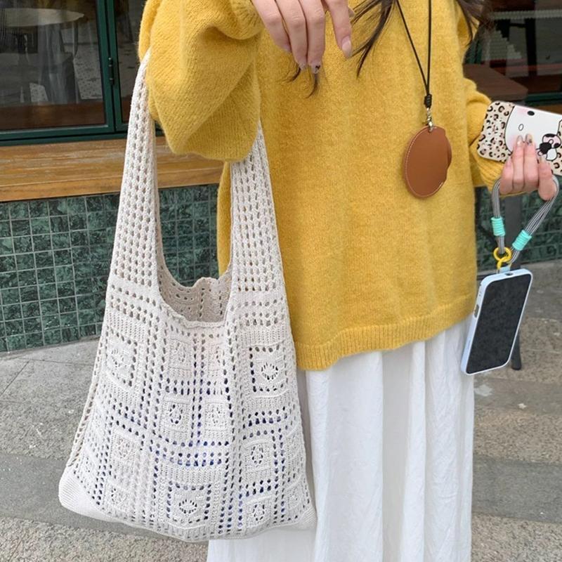 Simple Crochet Tote Bags Fashion Hollow Knitted Women's Bags Casual Female Shoulder Bags Ladies Shopping Top-Handle