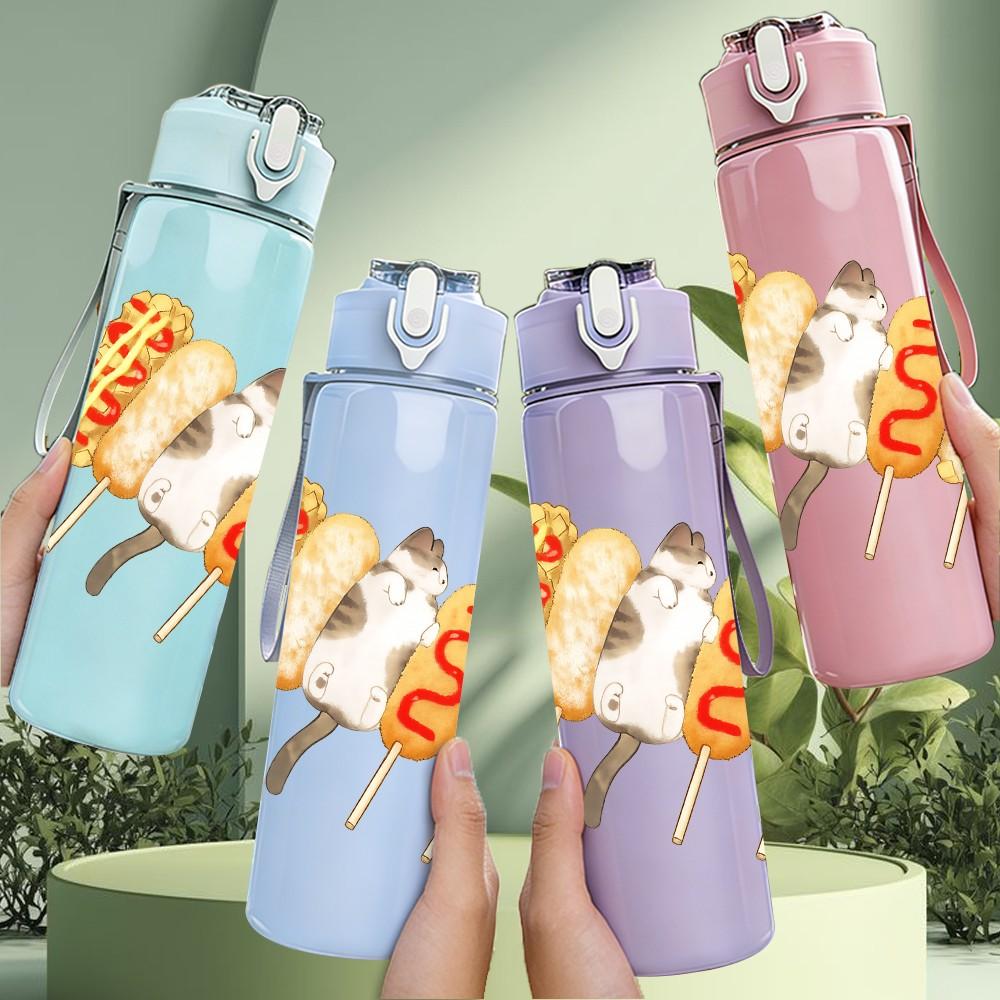 1PC Grilled Sausage Food Pattern 750ml Color Plastic Sports Water Bottle Leakproof Flip Straw Lid Suitable for Sports Office Home Use