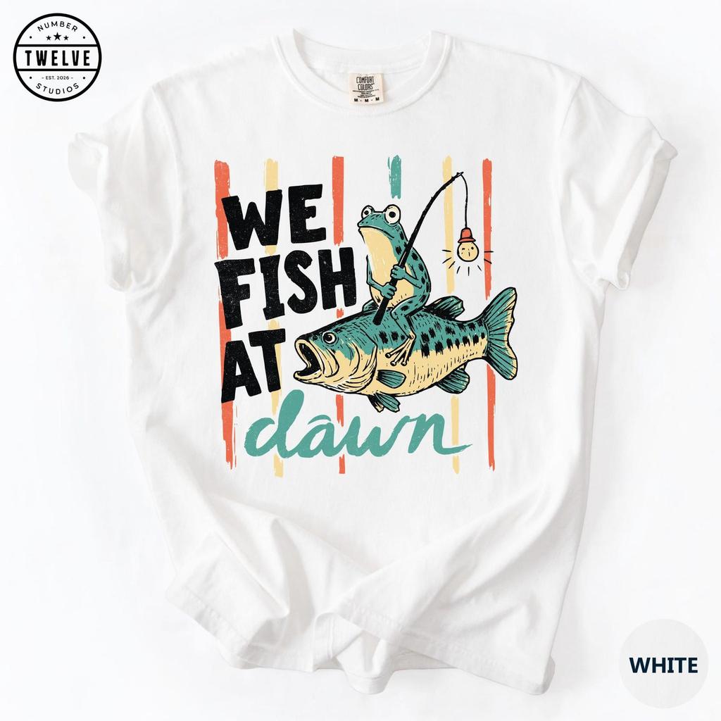Comfort Colors® Vintage Frog Fishing Shirt, We Fish At Dawn Tee, Bass Angler Tshirt, Retro Fisherman Gift, Lake Life Tee, Funny Dad T-Shirt