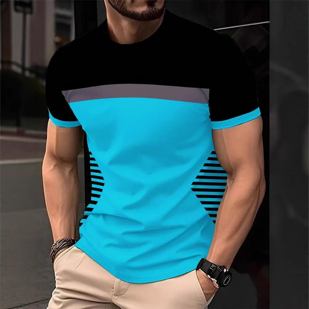 Мужская полосатая футболка с 3D-принтом, модная футболка с коротким рукавом в стиле хип-хоп, свободная повседневная футболка, дышащая, удобная, трендовая футболка с круглым вырезом