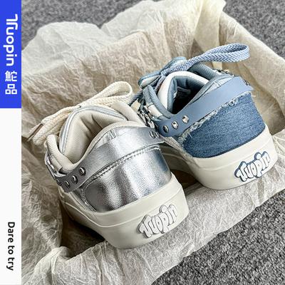 Джинсово-синие кеды женские осенние новые универсальные нишевые туфли на толстой подошве, увеличивающие рост, повседневные парусиновые туфли