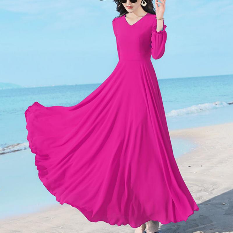 Летняя мода Новое корейское простое элегантное шифоновое платье средней длины Однотонное V-образный вырез Талия Молния Пэчворк Платья с рукавами-бабочками