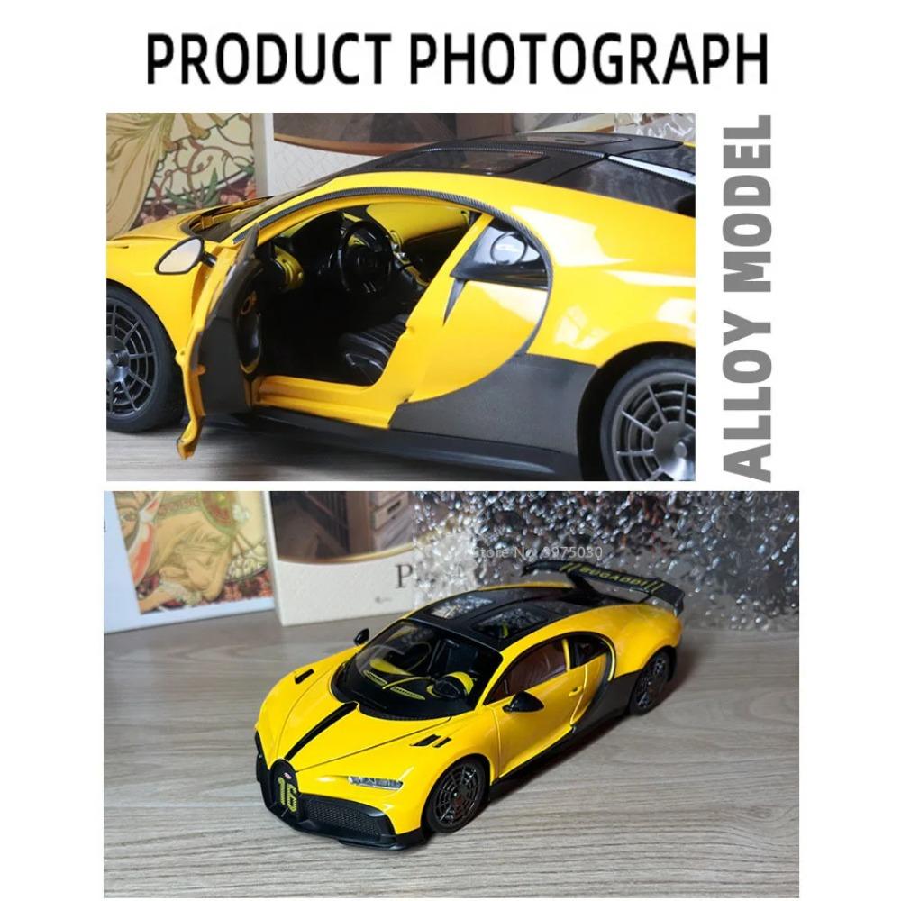 1/18 Bugatti Sports Car Model Toy Alloy Diecast Simulation Toys Vehicle with Sound and Light Rubber Tires Collection Toys for Boys Gifts
