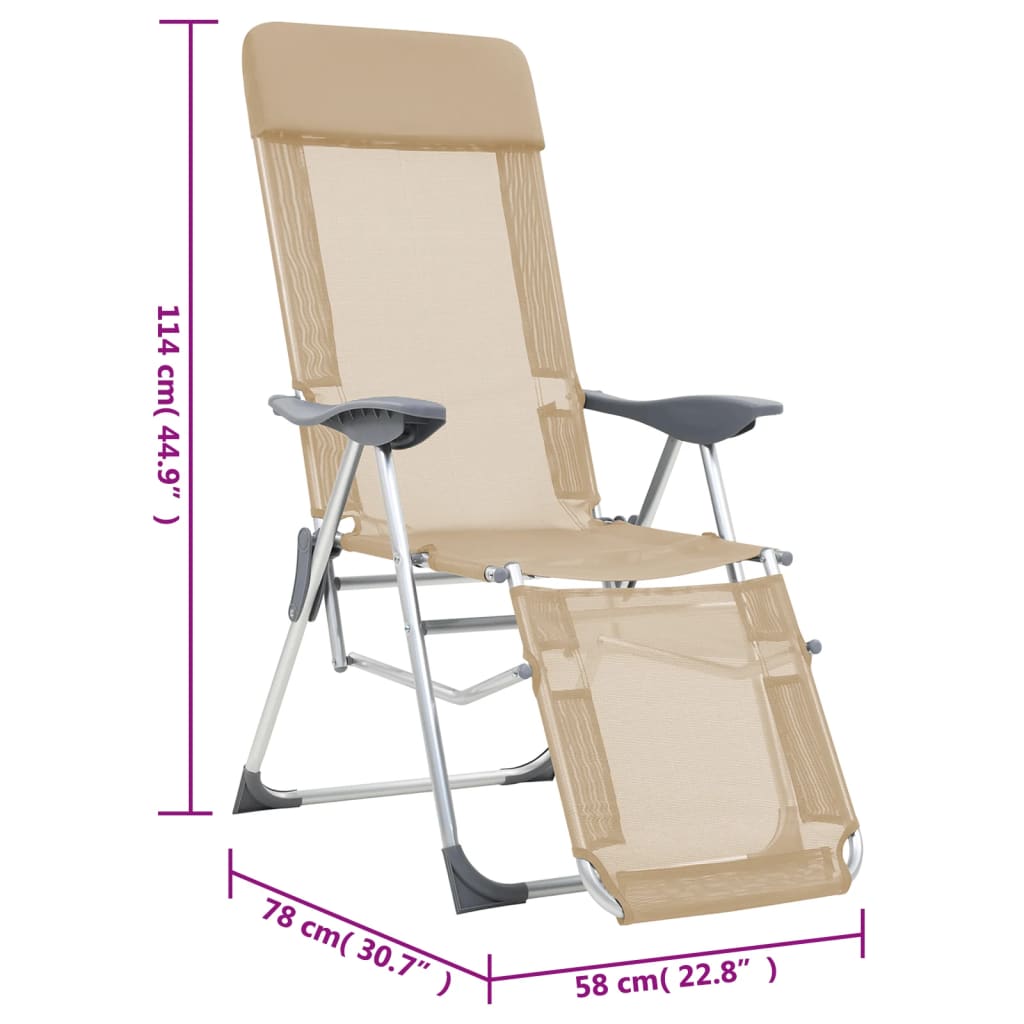 Foldable Lounge Chairs with Footrest 2 pcs Cream Textilene