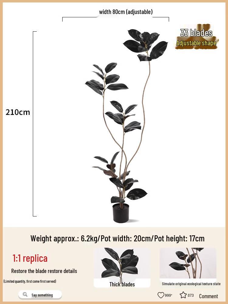 Роскошное искусственное дерево Фикус Эластика Черное Золото: Комнатное украшение и напольное украшение