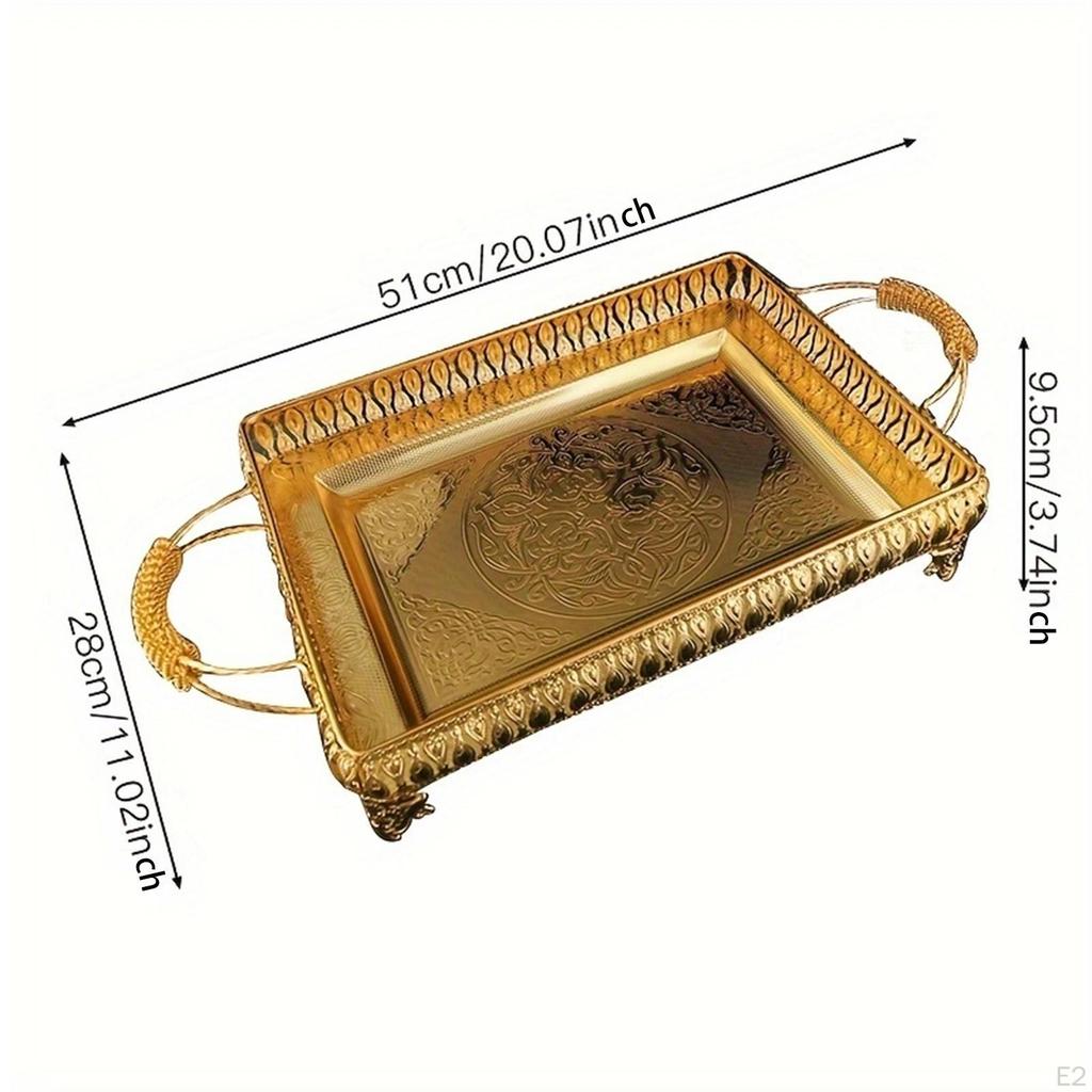 Фруктовый поднос, подставка для торта, украшение с ручкой, подносы для завтрака, подарки, прямоугольный золотой перекус