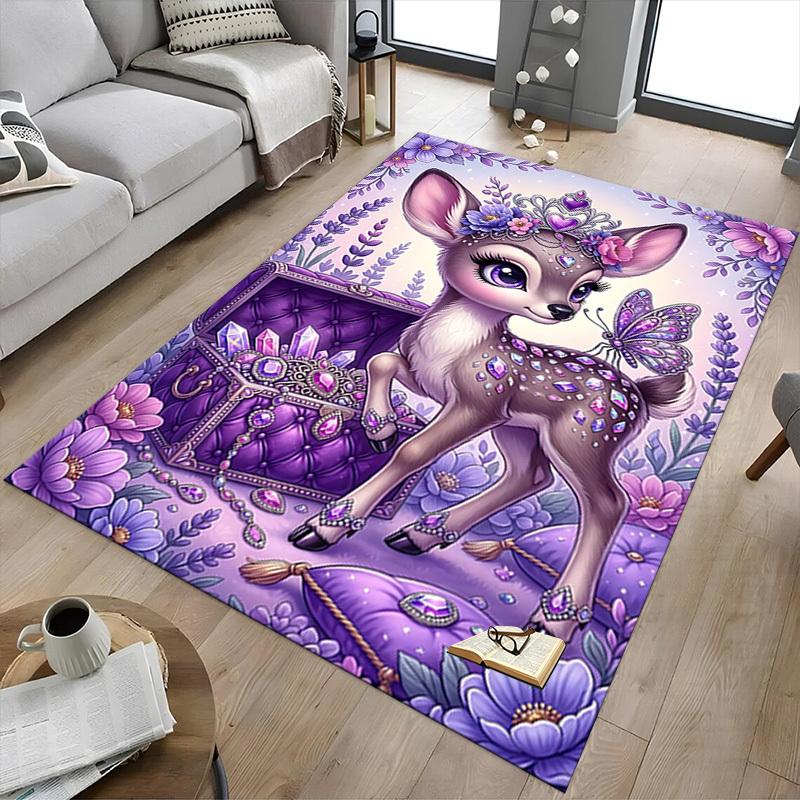 1PC Deer Butterfly Non-Slip Floor carpet, Office, family, bedroom, Studio - Large Area Rug, Vibrant Colors-C0483